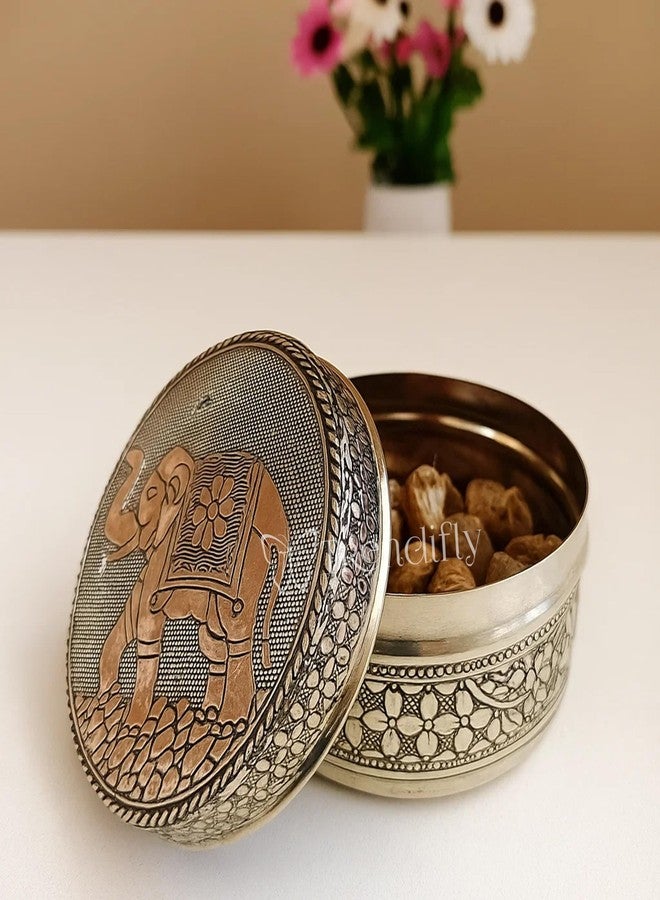 Trendifly Elephant Embossed Meenakari Stainless Steel Dabba Storage Box Container For Dry Fruit Mukhwas Supari Chocolates Puri | Babyshower Housewarming Pooja Diwali Festive Wedding Return Gifts (1) - Image 4